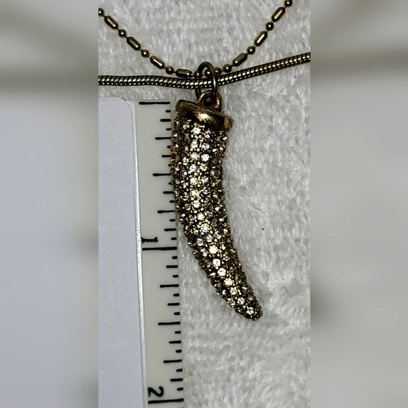 Gold Tone Horn and Rhinestone Multi-Strand Pendant Necklace - Picture 6 of 7